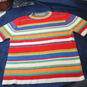 Beldoch Popper Vintage Striped Short Sleeve Sweater.